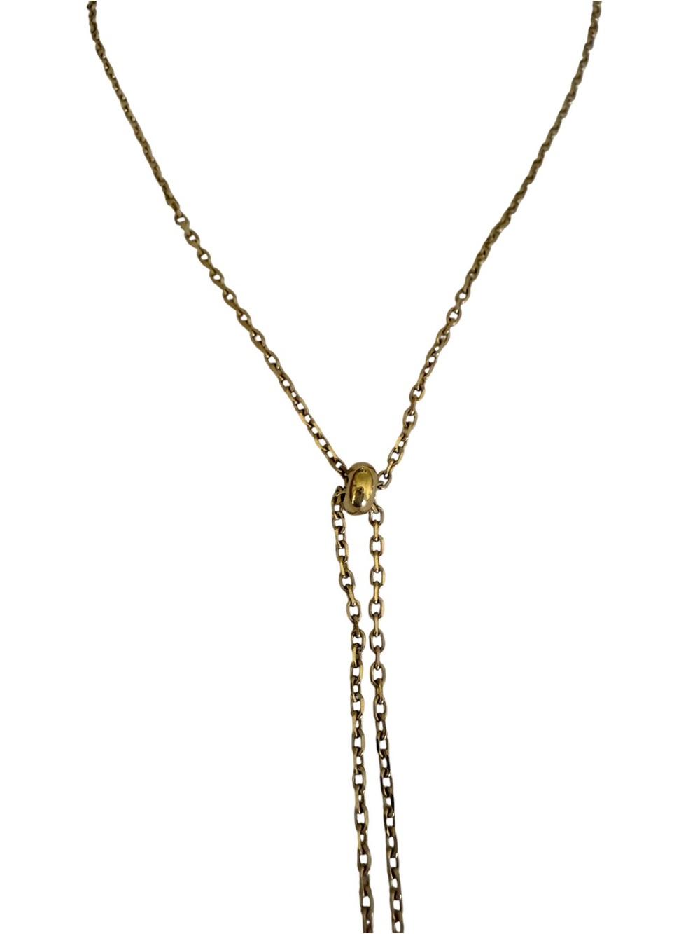 Gold Tone Pendant Necklace with Green Cabochon and Rhinestones - Picture 4 of 4